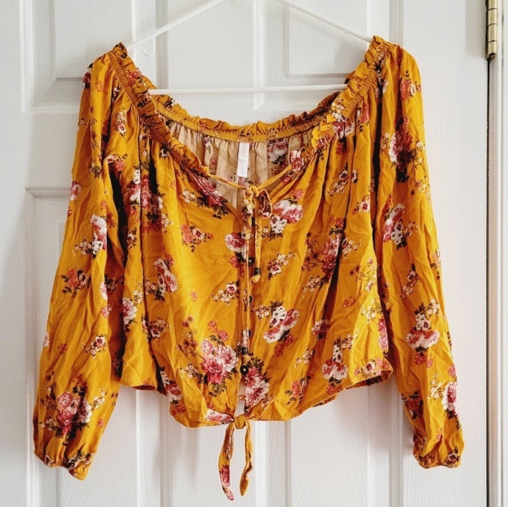 Off the Shoulder Mustard floral Small Top